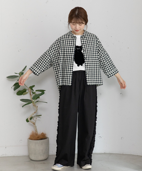 POU DOU DOU(プードゥドゥ)の「ギンガムチェック6分袖シャツ(シャツ/ブラウス・レディース・ブラック/グリーン・M)」の21枚目の写真