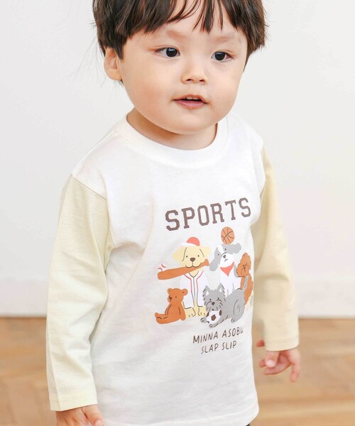 SLAP SLIP(スラップスリップ)の「【スララク/防汚加工/オーガニックコットン】わくわく男の子長袖Tシャツ(80~130cm)(Tシャツ/カットソー・キッズ・ホワイト/ベージュ/ネイビー/グレー/グリーン/ホワイト系その他/ブラック系その他/ブルー系その他2・80cm/90cm/110cm/100cm/120cm/130cm)」の2枚目の写真