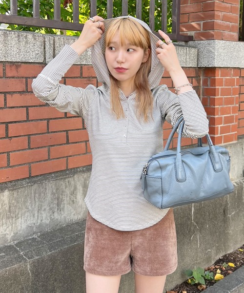 ABYS（アビス）の「ボーダーフーディーロンT（Tシャツ/カットソー・レディース・ホワイト/ブラック/チャコールグレー・FREE）」の20枚目の写真