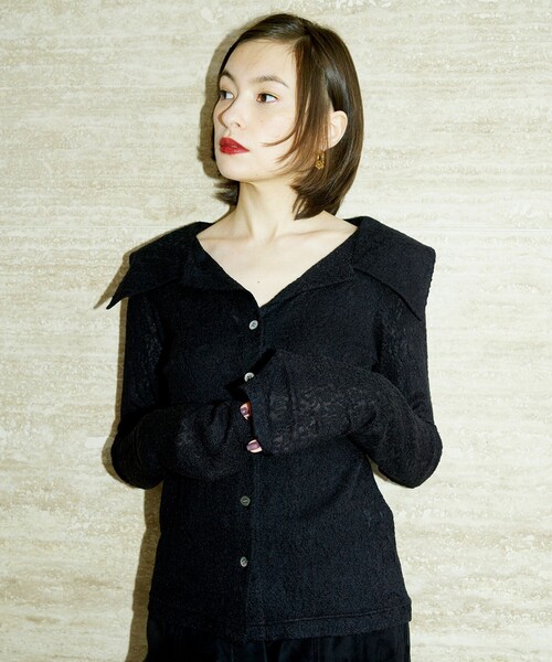 Ray BEAMS(レイビームス)の「RBS / カットレース ビッグカラー シャツ(シャツ/ブラウス・レディース・オフホワイト/ブラック・ONE SIZE)」の1枚目の写真