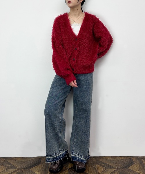 NICOLE CLUB（ニコル　クラブ）の「Vネックプードルカーディガン（カーディガン/ボレロ・レディース・レッド/グレー/ベージュ/グリーン・FREE）」の16枚目の写真