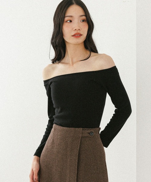 Heather（ヘザー）の「カップ付きオフショルTEE　599323（Tシャツ/カットソー・レディース・ブラック/オフホワイト・S/M）」の12枚目の写真