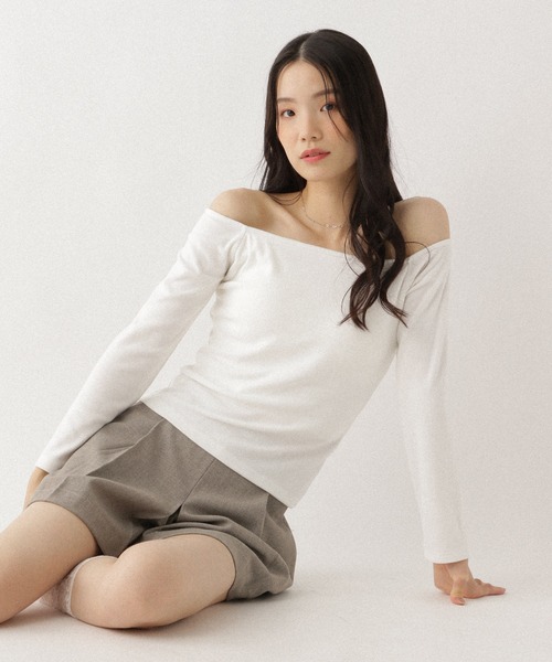 Heather（ヘザー）の「カップ付きオフショルTEE　599323（Tシャツ/カットソー・レディース・ブラック/オフホワイト・S/M）」の9枚目の写真