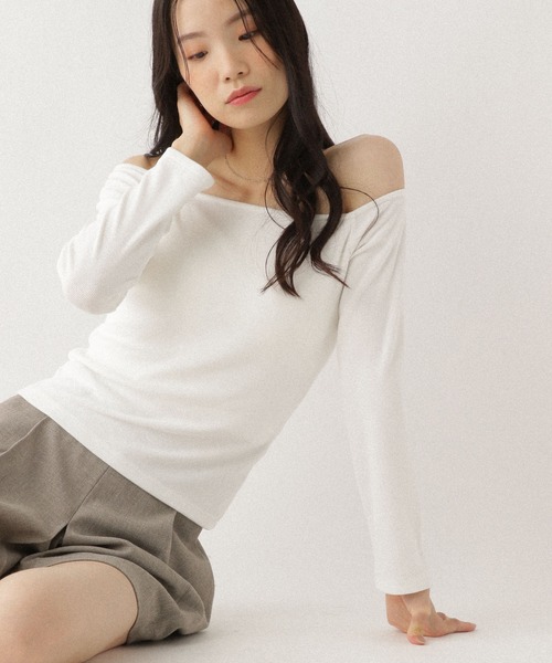 Heather（ヘザー）の「カップ付きオフショルTEE　599323（Tシャツ/カットソー・レディース・ブラック/オフホワイト・S/M）」の8枚目の写真