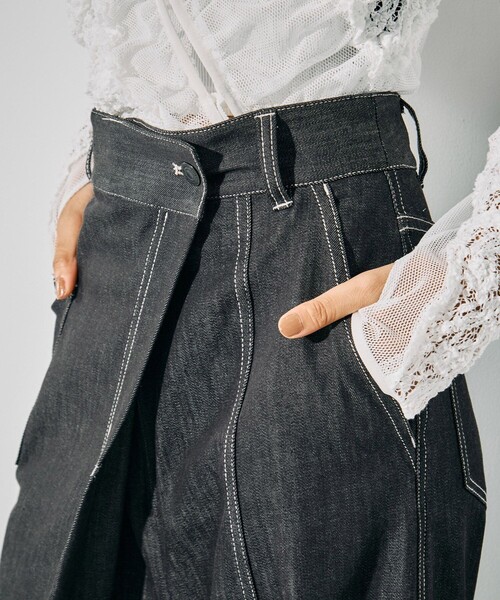 セール】【残りわずか！】ウォッシャブルサイドラップデニムパンツ