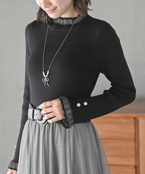 rps（アールピーエス）の「シアーネックリブニットプルオーバー（ニット/セーター・レディース・アイボリー/ブラック/杢グレー・M/L）」の2枚目の写真