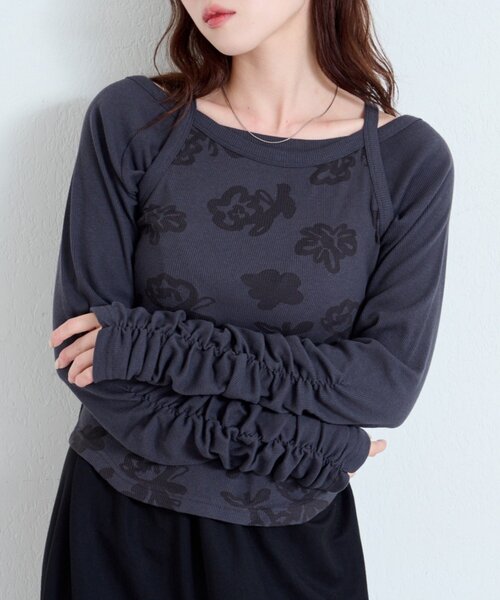 セール】【4色展開/SETアイテム】花柄オパールカットソーSET（Tシャツ