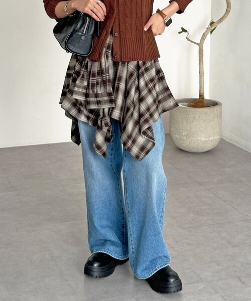 CPCM（シーピーシーエム）の「チェック巻きミニスカート（スカート・レディース・グリーン/ブラウン/レッド・FREE）」の4枚目の写真