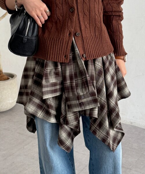CPCM（シーピーシーエム）の「チェック巻きミニスカート（スカート・レディース・グリーン/ブラウン/レッド・FREE）」の5枚目の写真