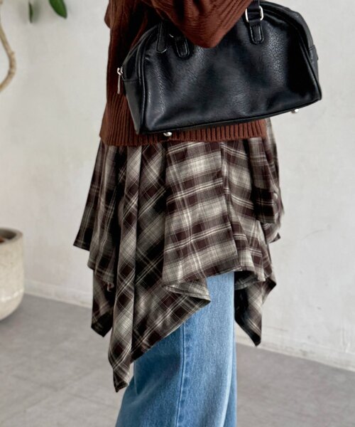 CPCM（シーピーシーエム）の「チェック巻きミニスカート（スカート・レディース・グリーン/ブラウン/レッド・FREE）」の9枚目の写真