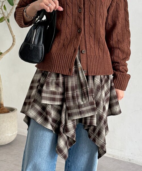 CPCM（シーピーシーエム）の「チェック巻きミニスカート（スカート・レディース・グリーン/ブラウン/レッド・FREE）」の11枚目の写真