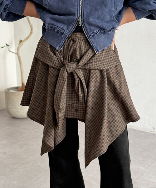 CPCM（シーピーシーエム）の「チェック巻きミニスカート（スカート・レディース・グリーン/ブラウン/レッド・FREE）」の15枚目の写真