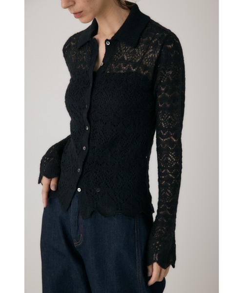 crie conforto(クリーコンフォルト)の「スカシ編みニットポロカーディガン 秋服 / 長袖(ニット/セーター・レディース・ライトイエロー/オフホワイト/ブラック・FREE)」の4枚目の写真