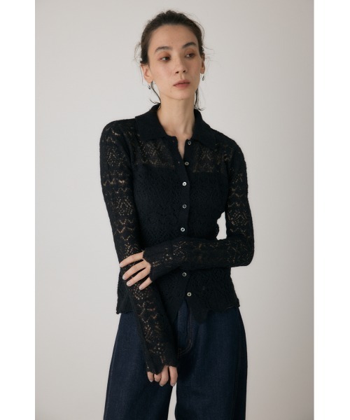 crie conforto(クリーコンフォルト)の「スカシ編みニットポロカーディガン 秋服 / 長袖(ニット/セーター・レディース・ライトイエロー/オフホワイト/ブラック・FREE)」の6枚目の写真