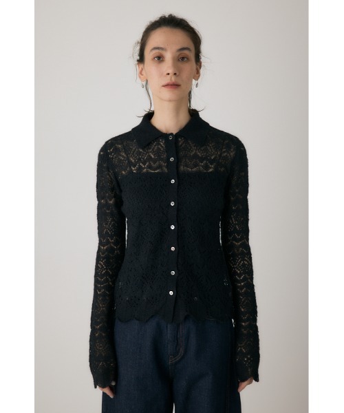crie conforto(クリーコンフォルト)の「スカシ編みニットポロカーディガン 秋服 / 長袖(ニット/セーター・レディース・ライトイエロー/オフホワイト/ブラック・FREE)」の8枚目の写真
