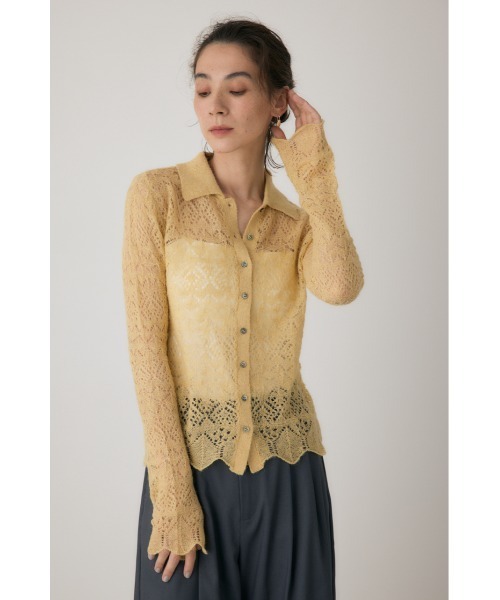 crie conforto(クリーコンフォルト)の「スカシ編みニットポロカーディガン 秋服 / 長袖(ニット/セーター・レディース・ライトイエロー/オフホワイト/ブラック・FREE)」の16枚目の写真