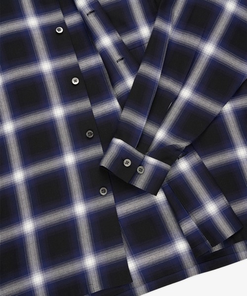 Open Collar Shirt/ Navy Ombre Check Rayon Gabardine（シャツ