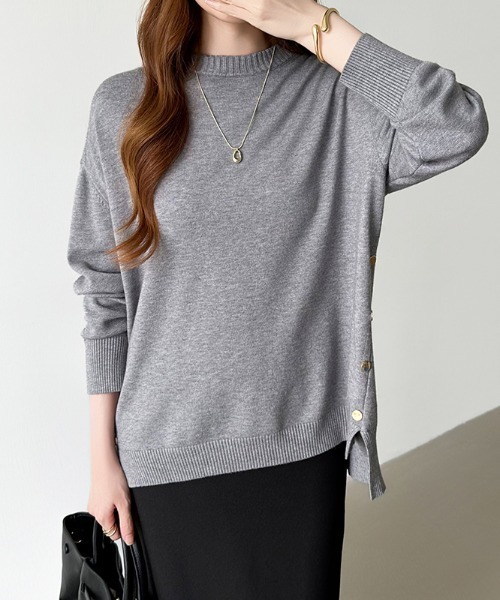 COCOMOMO(ココモモ)の「ロングスリットニット クルーネック ニット バックロング スリット ニット 秋服 冬服(ニット/セーター・レディース・ブラック/ブルーグレー/グレー/ホワイト/ブラウン/ベージュ・FREE)」の15枚目の写真