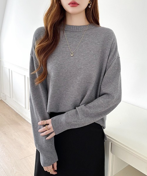COCOMOMO(ココモモ)の「ロングスリットニット クルーネック ニット バックロング スリット ニット 秋服 冬服(ニット/セーター・レディース・ブラック/ブルーグレー/グレー/ホワイト/ブラウン/ベージュ・FREE)」の17枚目の写真