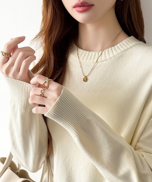 COCOMOMO(ココモモ)の「ロングスリットニット クルーネック ニット バックロング スリット ニット 秋服 冬服(ニット/セーター・レディース・ブラック/ブルーグレー/グレー/ホワイト/ブラウン/ベージュ・FREE)」の10枚目の写真