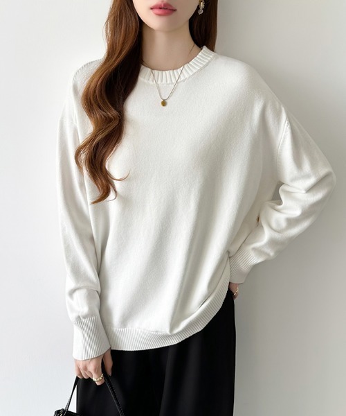 COCOMOMO(ココモモ)の「ロングスリットニット クルーネック ニット バックロング スリット ニット 秋服 冬服(ニット/セーター・レディース・ブラック/ブルーグレー/グレー/ホワイト/ブラウン/ベージュ・FREE)」の19枚目の写真