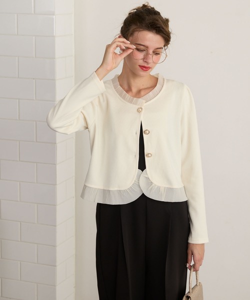 BONLECILL noir（ボンルシールノワール）の「【BONLECILL noir】フリルドッキングゴールドボタンコンパクトカーディガン（カーディガン/ボレロ・レディース・ブラウン/アイボリー/ブラック・FREE）」の19枚目の写真