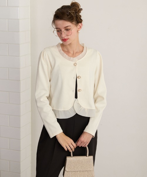 BONLECILL noir（ボンルシールノワール）の「【BONLECILL noir】フリルドッキングゴールドボタンコンパクトカーディガン（カーディガン/ボレロ・レディース・ブラウン/アイボリー/ブラック・FREE）」の20枚目の写真