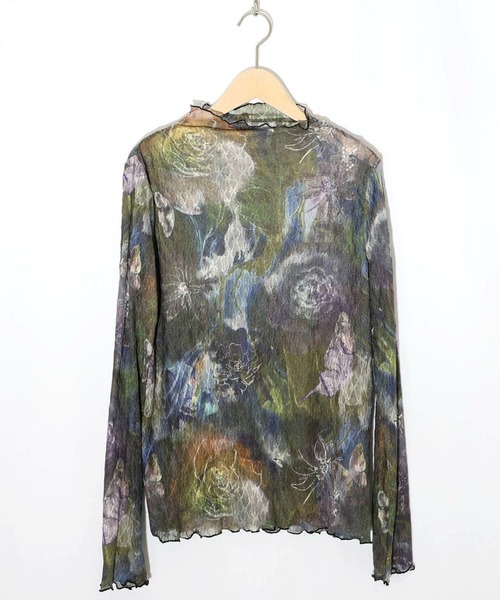 ScoLar（スカラー）の「ScoLar(スカラー) アート花柄チュールロンT（Tシャツ/カットソー・レディース・ブラック・MEDIUM）」の7枚目の写真