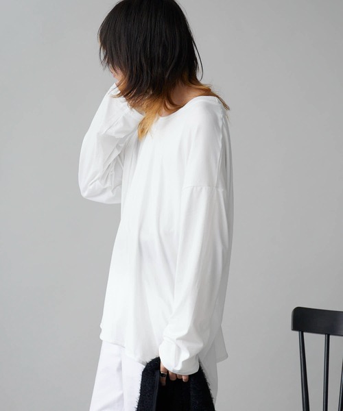 Theater code（シアターコード）の「Oversized Drop-Shoulder Long-Sleeve T-Shirt / オーバーサイズ ドロップショルダー ロングスリーブTシャツ 2026年春夏春服 夏服（Tシャツ/カットソー・メンズ・ブラック/ホワイト・FREE）」の9枚目の写真