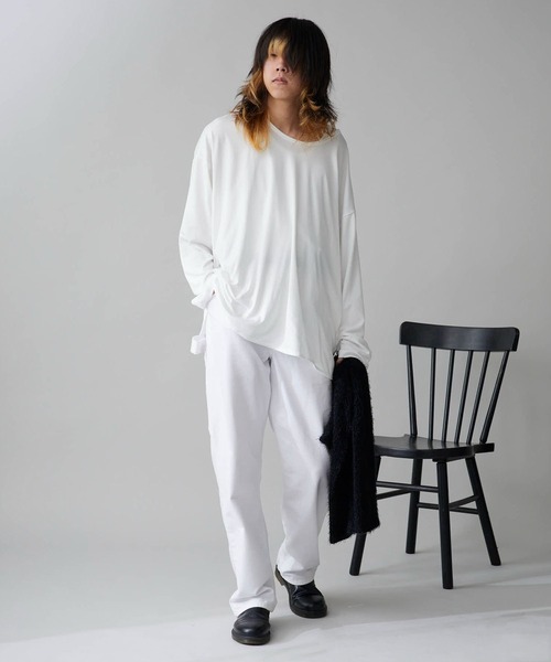 Theater code（シアターコード）の「Oversized Drop-Shoulder Long-Sleeve T-Shirt / オーバーサイズ ドロップショルダー ロングスリーブTシャツ 2026年春夏春服 夏服（Tシャツ/カットソー・メンズ・ブラック/ホワイト・FREE）」の14枚目の写真