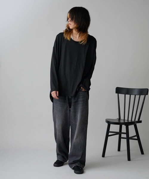 Theater code（シアターコード）の「Oversized Drop-Shoulder Long-Sleeve T-Shirt / オーバーサイズ ドロップショルダー ロングスリーブTシャツ 2026年春夏春服 夏服（Tシャツ/カットソー・メンズ・ブラック/ホワイト・FREE）」の22枚目の写真