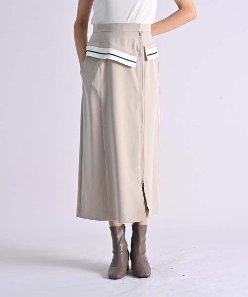 RAW FUDGE(ローファッジ)の「配色ウエストラインスカート(スカート・レディース・ベージュ/ブラック・M)」の1枚目の写真