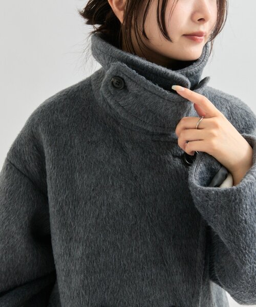 mystic シャギーミドルコート ブラック ウール混 シャギーミドルコート（その他アウター）｜mystic