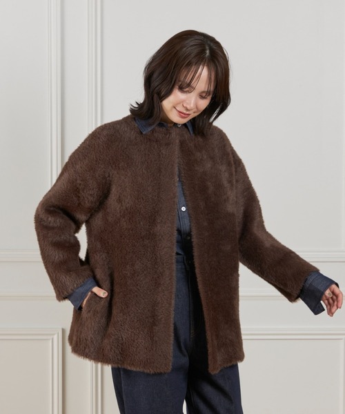 I.T.'S international（イッツインターナショナル）の「フェザーニットコーディガン（カーディガン/ボレロ・レディース・アイボリー/ブラウン・フリー）」の10枚目の写真