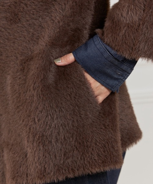 I.T.'S international（イッツインターナショナル）の「フェザーニットコーディガン（カーディガン/ボレロ・レディース・アイボリー/ブラウン・フリー）」の6枚目の写真