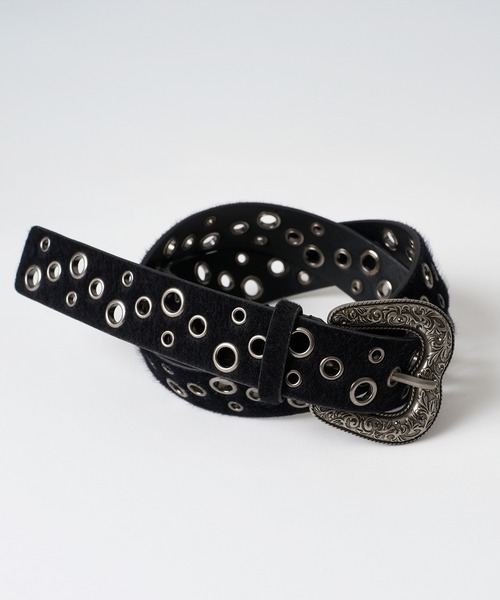 ASSORT EYELET DESIGN UNBORN CARF LIKE HEAVY BUCKLE BELT / アソート