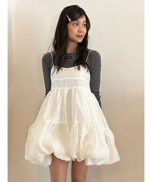 【9/1まで限定価格】トリートユアセルフ　ジャガードバルーンワンピース　ホワイト 9/1まで限定価格】トリートユアセルフ ジャガードバルーンワンピース