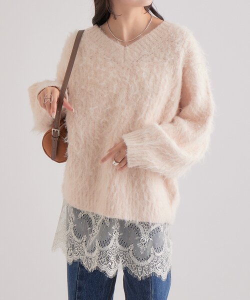 mystic(ミスティック)の「【前後2way】ふわふわシャギーニット(ニット/セーター・レディース・レッド/ブラウン/ピンク/アイボリー/チャコールグレー/ブルー・FREE)」の7枚目の写真