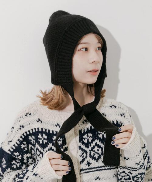 SMELLY(スメリー)の「ニットキャップボンネット(ニットキャップ/ビーニー・レディース・ブラック/アイボリー・-)」の1枚目の写真