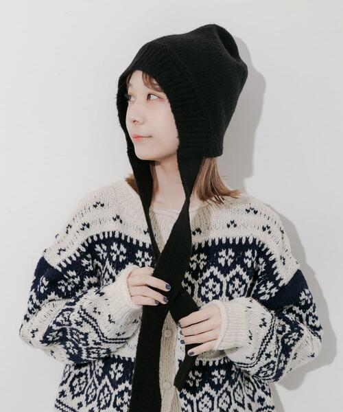 SMELLY(スメリー)の「ニットキャップボンネット(ニットキャップ/ビーニー・レディース・ブラック/アイボリー・-)」の7枚目の写真