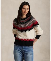 ラルフローレン総柄セーター 手編み 90s POLO RALPH LAUREN ネイティブ 総柄 ウール シルク