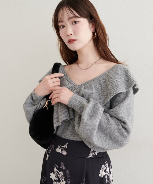 natural couture（ナチュラルクチュール）の「【WEB限定】クロスフリルニット（ニット/セーター・レディース・ブラック/アイボリー/ピンク/チャコールグレー・FREE）」の10枚目の写真