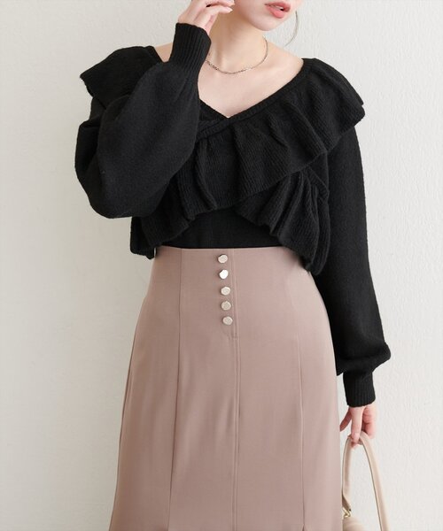 natural couture（ナチュラルクチュール）の「【WEB限定】クロスフリルニット（ニット/セーター・レディース・ブラック/アイボリー/ピンク/チャコールグレー・FREE）」の13枚目の写真