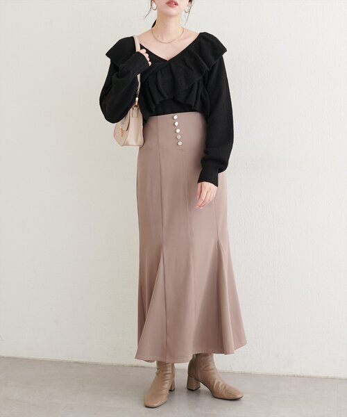 natural couture（ナチュラルクチュール）の「【WEB限定】クロスフリルニット（ニット/セーター・レディース・ブラック/アイボリー/ピンク/チャコールグレー・FREE）」の16枚目の写真