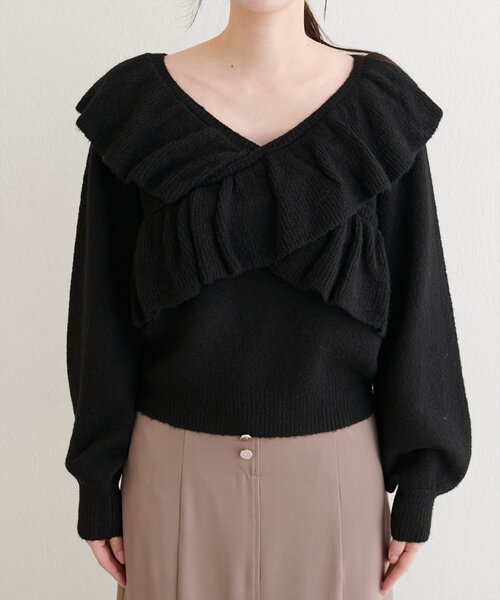 natural couture（ナチュラルクチュール）の「【WEB限定】クロスフリルニット（ニット/セーター・レディース・ブラック/アイボリー/ピンク/チャコールグレー・FREE）」の17枚目の写真