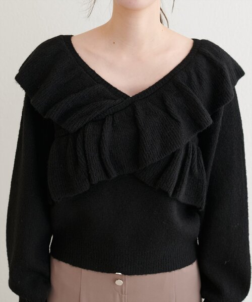 natural couture（ナチュラルクチュール）の「【WEB限定】クロスフリルニット（ニット/セーター・レディース・ブラック/アイボリー/ピンク/チャコールグレー・FREE）」の20枚目の写真