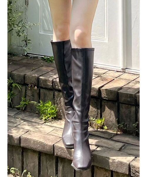 MERCURYDUO（マーキュリーデュオ）の「ストレッチロングブーツ（ブーツ・レディース・ダークブラウン/ブラック・36/38）」の2枚目の写真