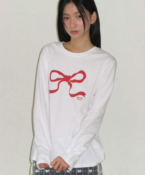 RONRON（ロンロン）の「EMBO HEART RIBBON BASIC FIT LONG SLEEVE WHITE（Tシャツ/カットソー・レディース・その他・FREE）」の2枚目の写真