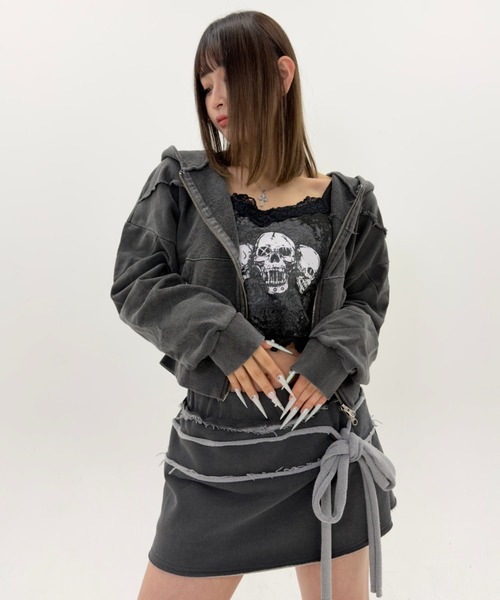 .KOM(ドットコム)の「A'GEM/9 × .kom 『.KOM/ドットケーオーエム』 カットオフデザインジップパーカー(パーカー・レディース・チャコールグレー/ピンク・FREE)」の10枚目の写真
