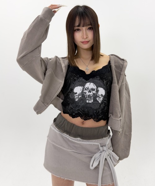 .KOM(ドットコム)の「A'GEM/9 × .kom 『.KOM/ドットケーオーエム』 カットオフデザインジップパーカー(パーカー・レディース・チャコールグレー/ピンク・FREE)」の17枚目の写真